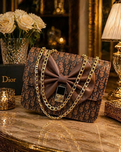 Brown leather chain cross body bag