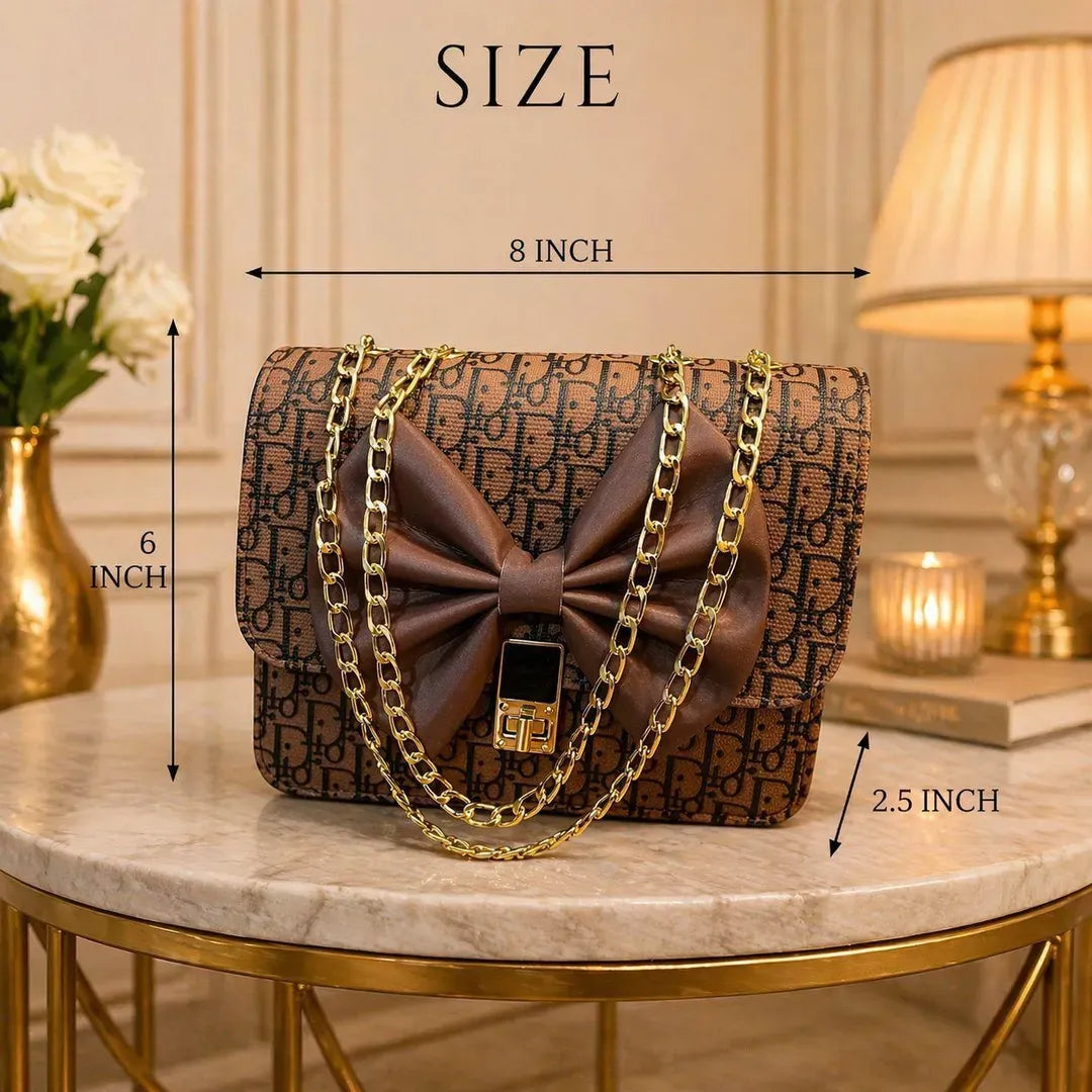 Brown leather chain cross body bag