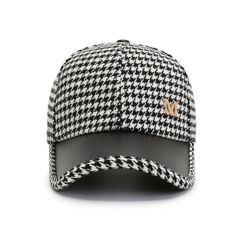 Houndstooth Leather Cap