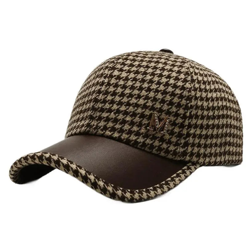 Houndstooth Leather Cap