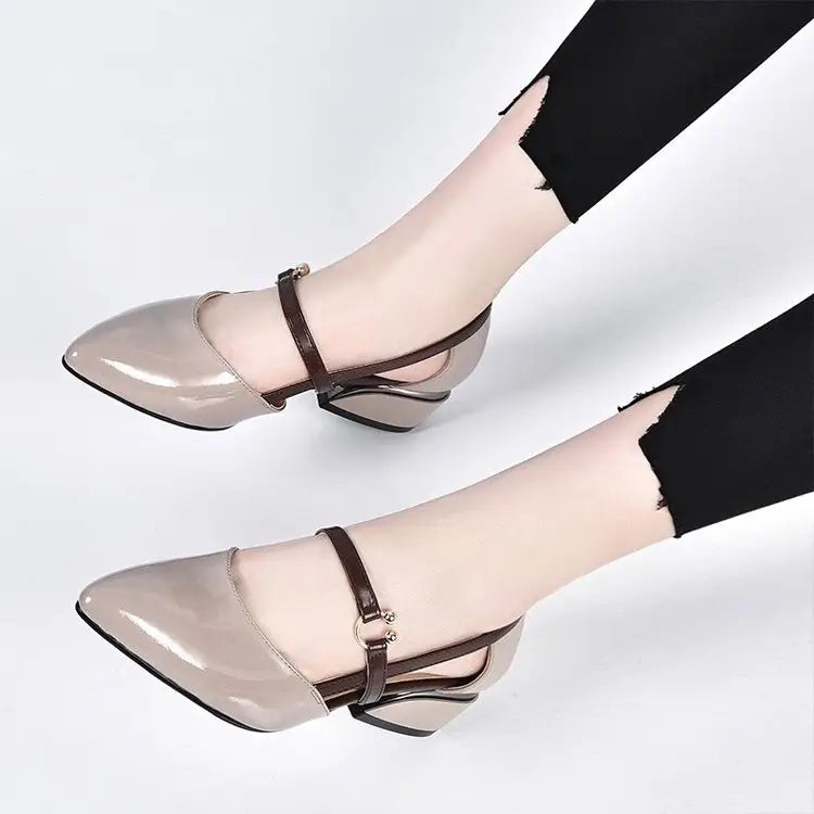 Women's Mid Heal Leather Slip-on