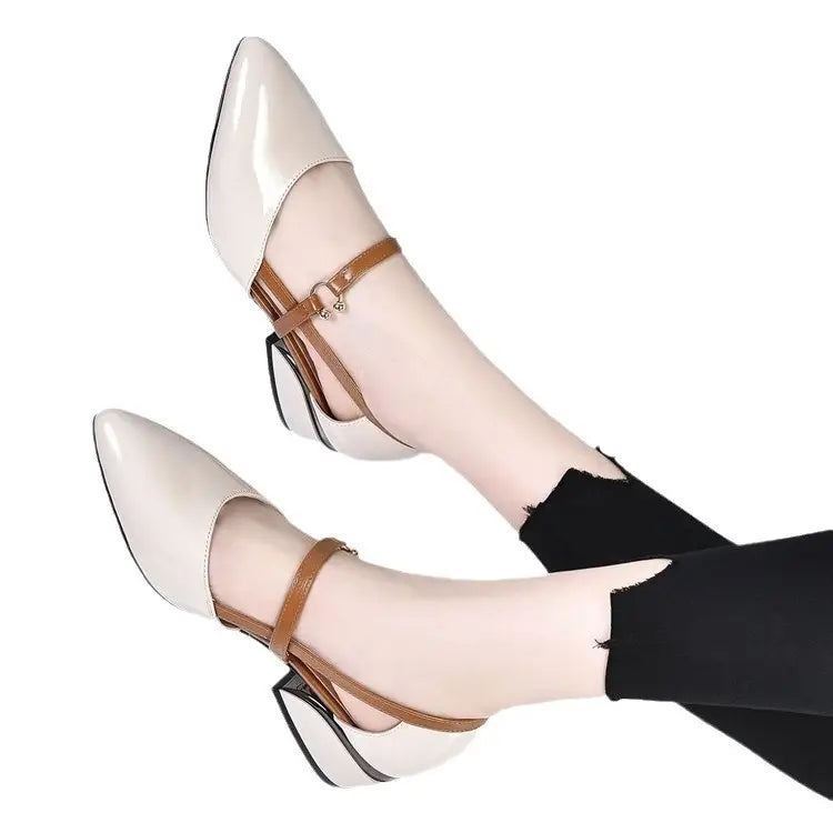 Women's Mid Heal Leather Slip-on