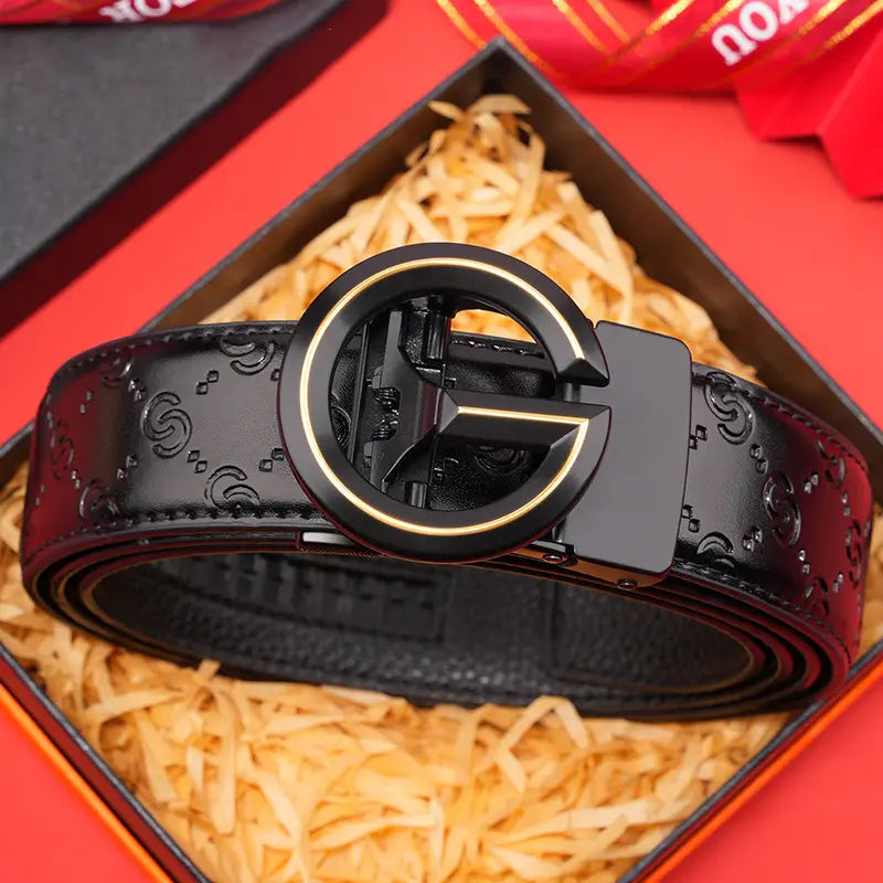 Men's Leather Belt with Guitar Logo