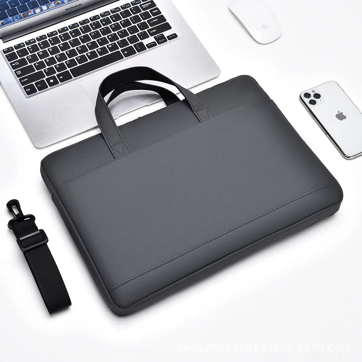 Men's Gray Leather Laptop Bag