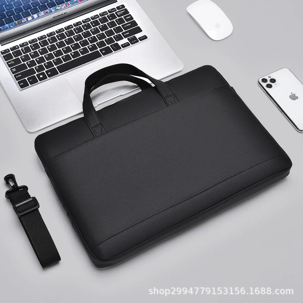 Men's Gray Leather Laptop Bag
