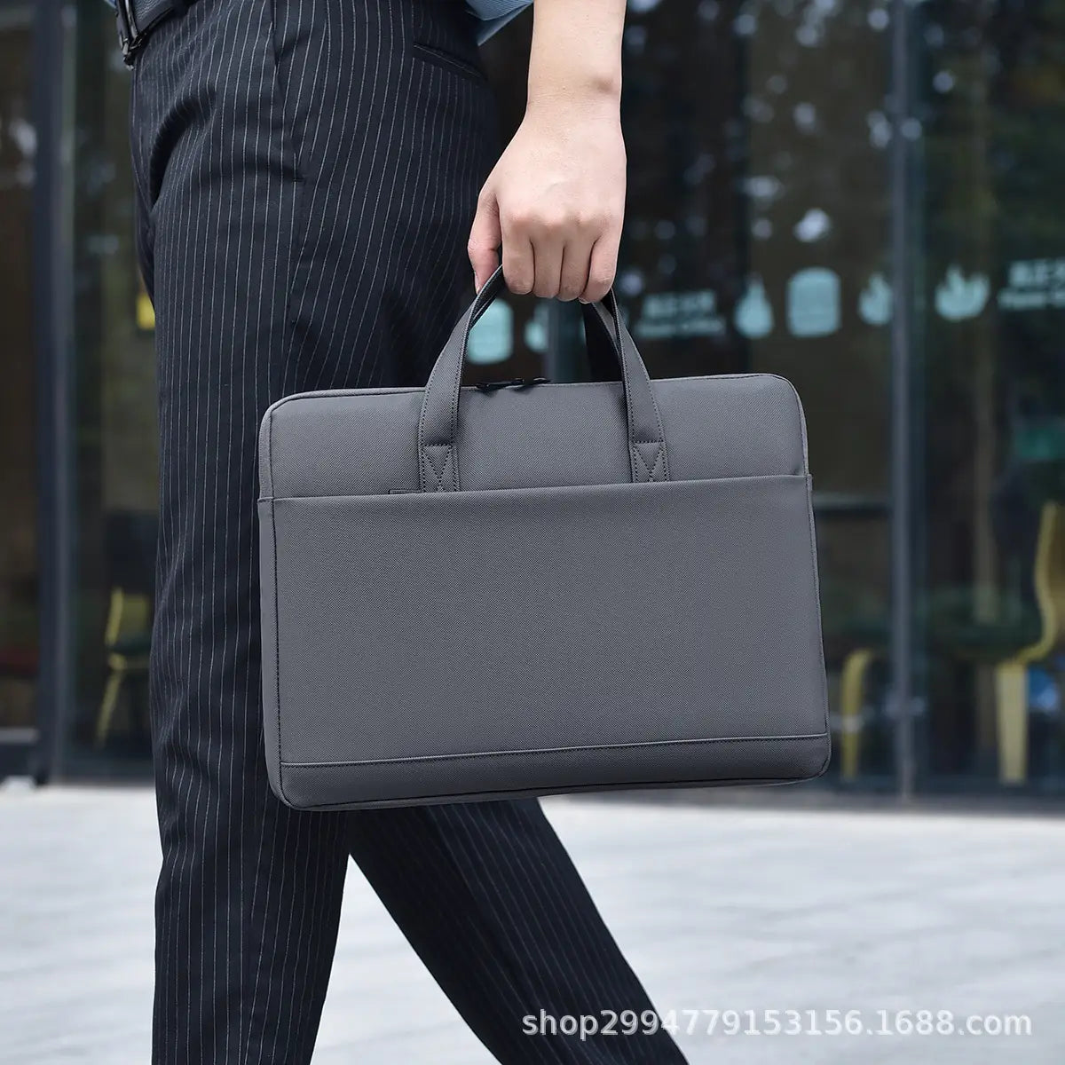 Men's Gray Leather Laptop Bag