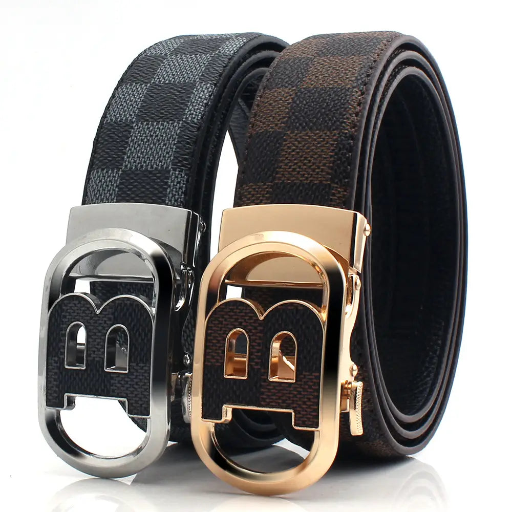 Square Plaid Leather Belt