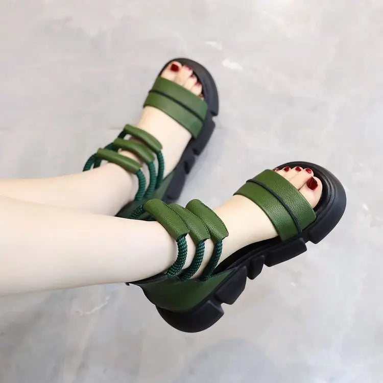 Elegant Leather Peep Toe Sandals