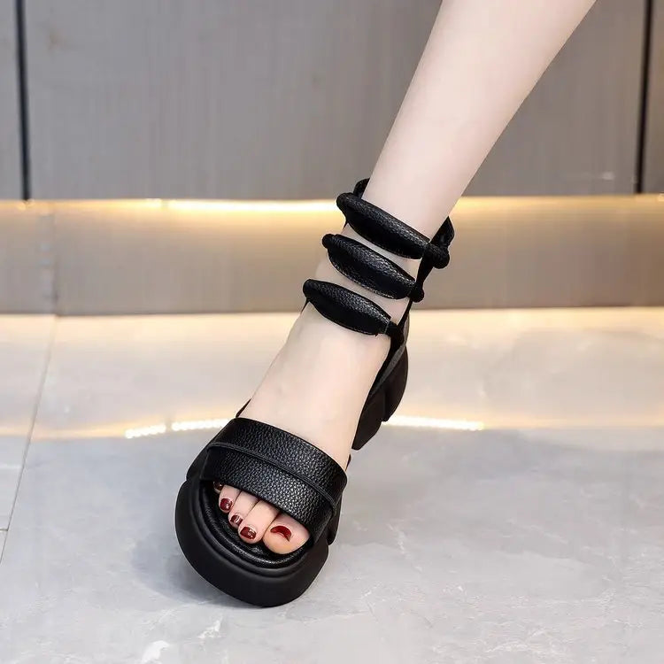 Elegant Leather Peep Toe Sandals