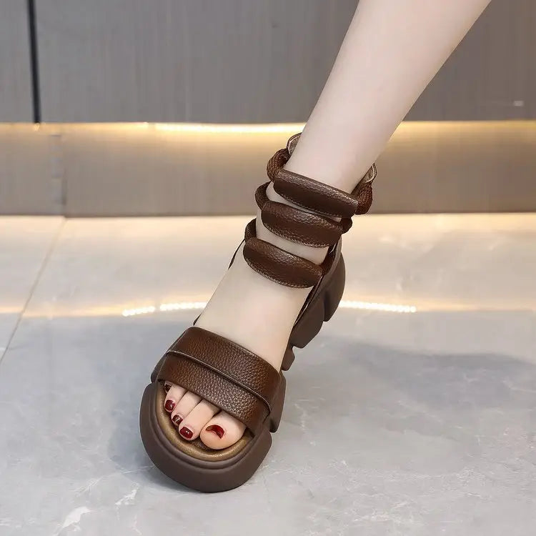 Elegant Leather Peep Toe Sandals