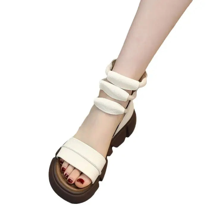 Elegant Leather Peep Toe Sandals