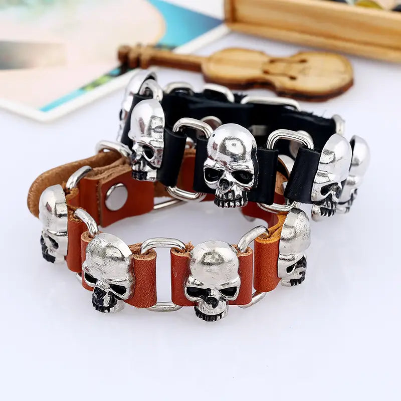 Leather Skull Bracelet for men