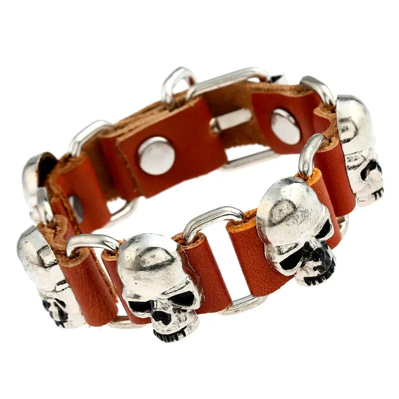 Leather Skull Bracelet for men
