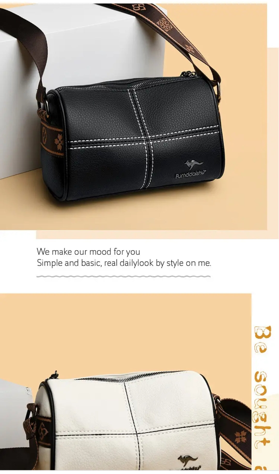 Leather Stiched Cross Body Bag